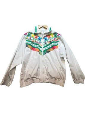 Vintage Koret Francisca Women's Embellished Windbreaker Zip Up Jacket Sz S White